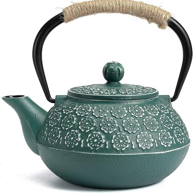 Sotya Cast Iron Teapot, 40oz/1200ml Japanese Tetsubin Tea Pot with Infuser for Loose Leaf and Tea Bags, Tea Kettle Coated with Enameled Interior for Stove Top, Dark Green