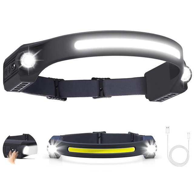AlpsWolf LED Headlamp Rechargeable, 2 XPE LED and COB LED Head Lamp, Motion Sensor, 260° Wide Beam, IPX4 Waterproof, Rechargeable Headlight for Camping Accessories (1 Pack)