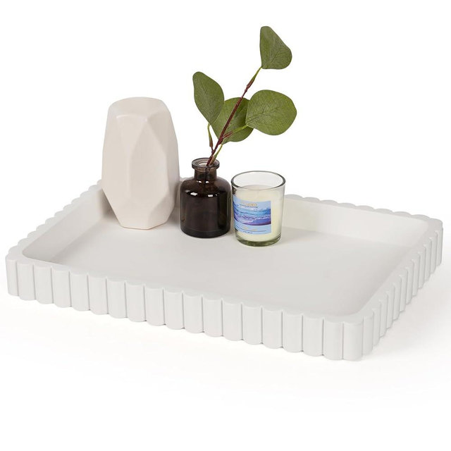 Cathyeen Concrete Decorative Tray for Coffee Table Decor, 14" Coffee Table Tray Ottoman Tray Table Centerpieces, Rectangular Modern Decorative Trays for Home Decor, Living Room, Entry, White
