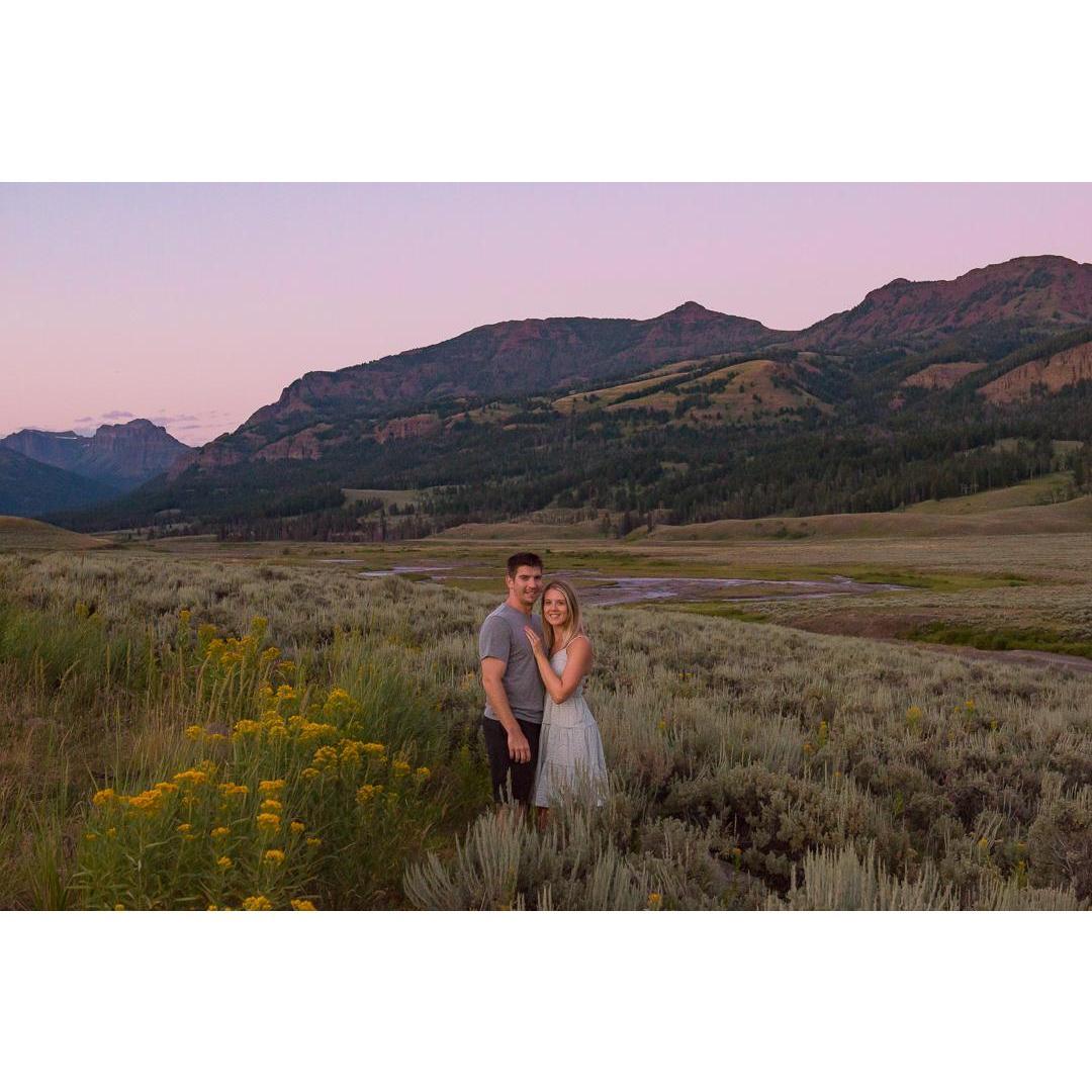 After hiking in Lamar Valley within Yellowstone National Park, Adam and I snapped some photos in the (only) "nice" clothes we had with us! This photo was taken the day after our engagement.