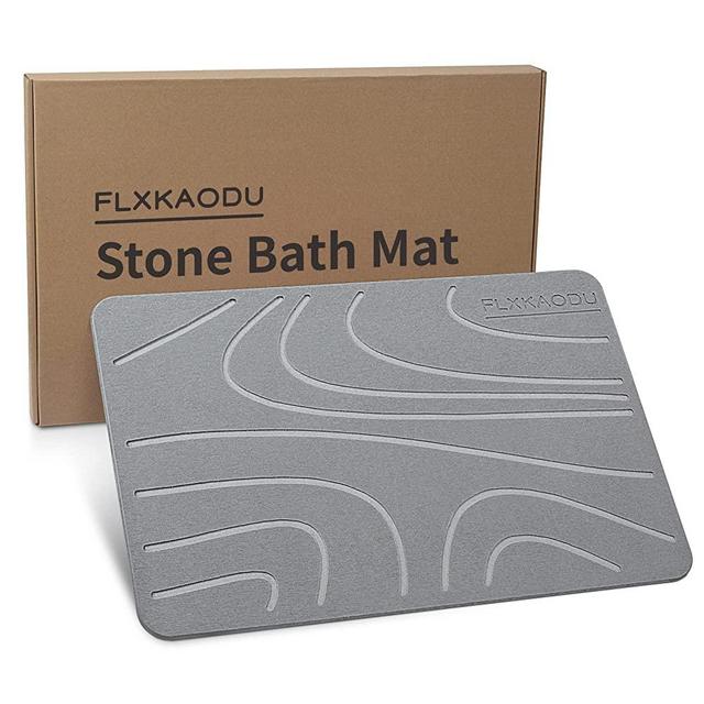 Stone Bath Mat, Diatomaceous Earth Bath Mat Stone, Non-Slip Super Absorbent Quick Drying Stone Bath Mats for Bathroom Floor Mat, Stone Shower Mat, 15 x 23.5 in,Dark Grey
