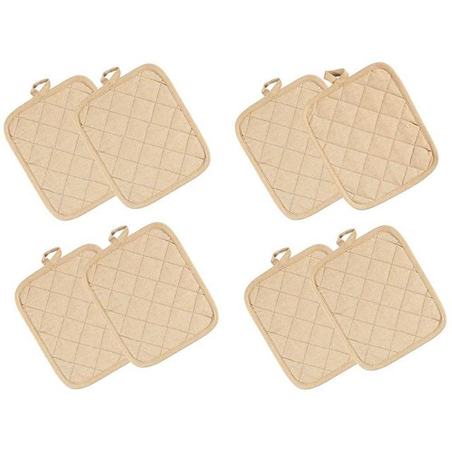 Jarrix Home 8-Pack Pot Holders for Kitchen Non-Slip Everyday Basic Heat Resistant Hot Pads for Kitchen 7" x 9" - TAN