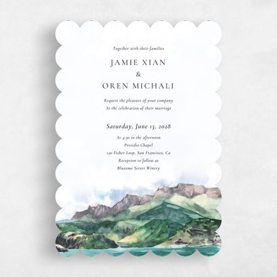 Green Scalloped Wedding Invitation - Deepcreek Summer