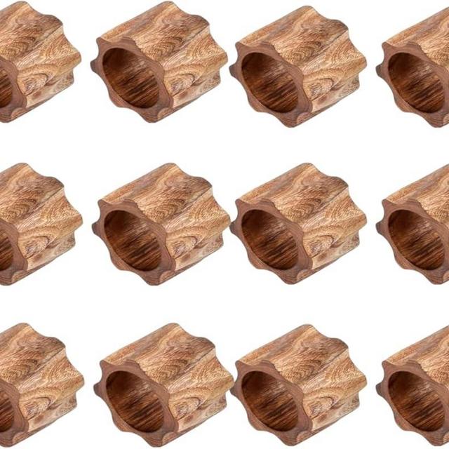 SHAFA IMPEX Classic Handmade Napkin Rings Set, Dining Table Holders for Everyday, Holiday, Christmas, Thanksgiving, Farmhouse Decor (Mongo Wood, Set of 12.)