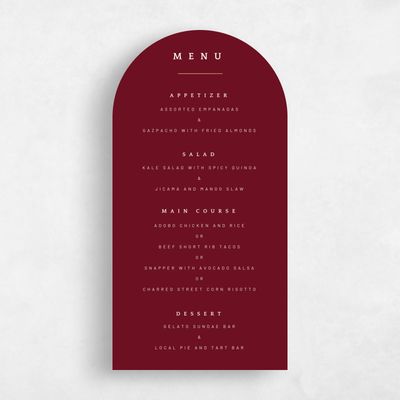 Red Arch Wedding Menu - Corwin Foil