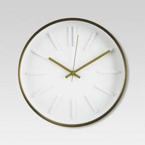 13" Wall Clock White/Brass