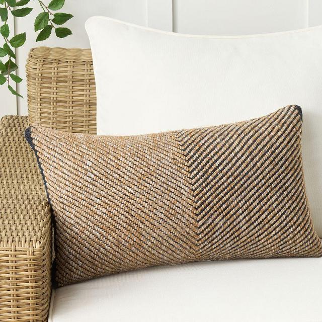 Pompano Outdoor Lumbar Pillow, Black/Flax, 16" x 26"