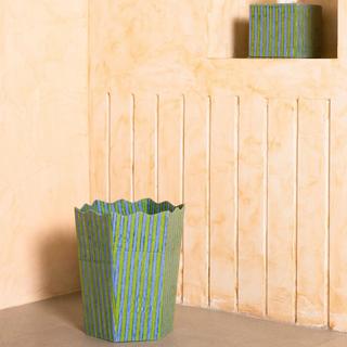 Stripe Blockprint Scallop Waste Bin