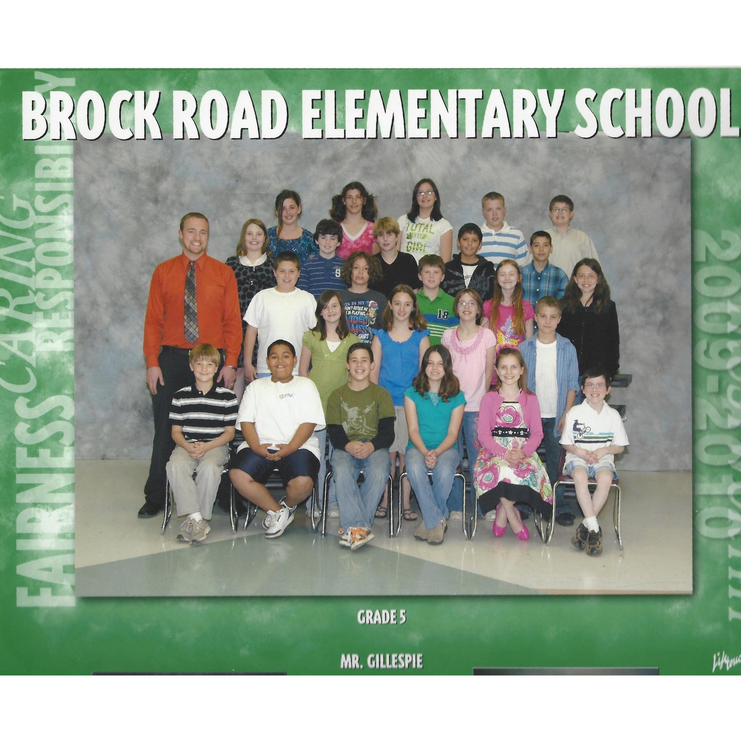 5th grade class photo: Cassidy is in the middle of the top row and Aidan is second in the second row from the top