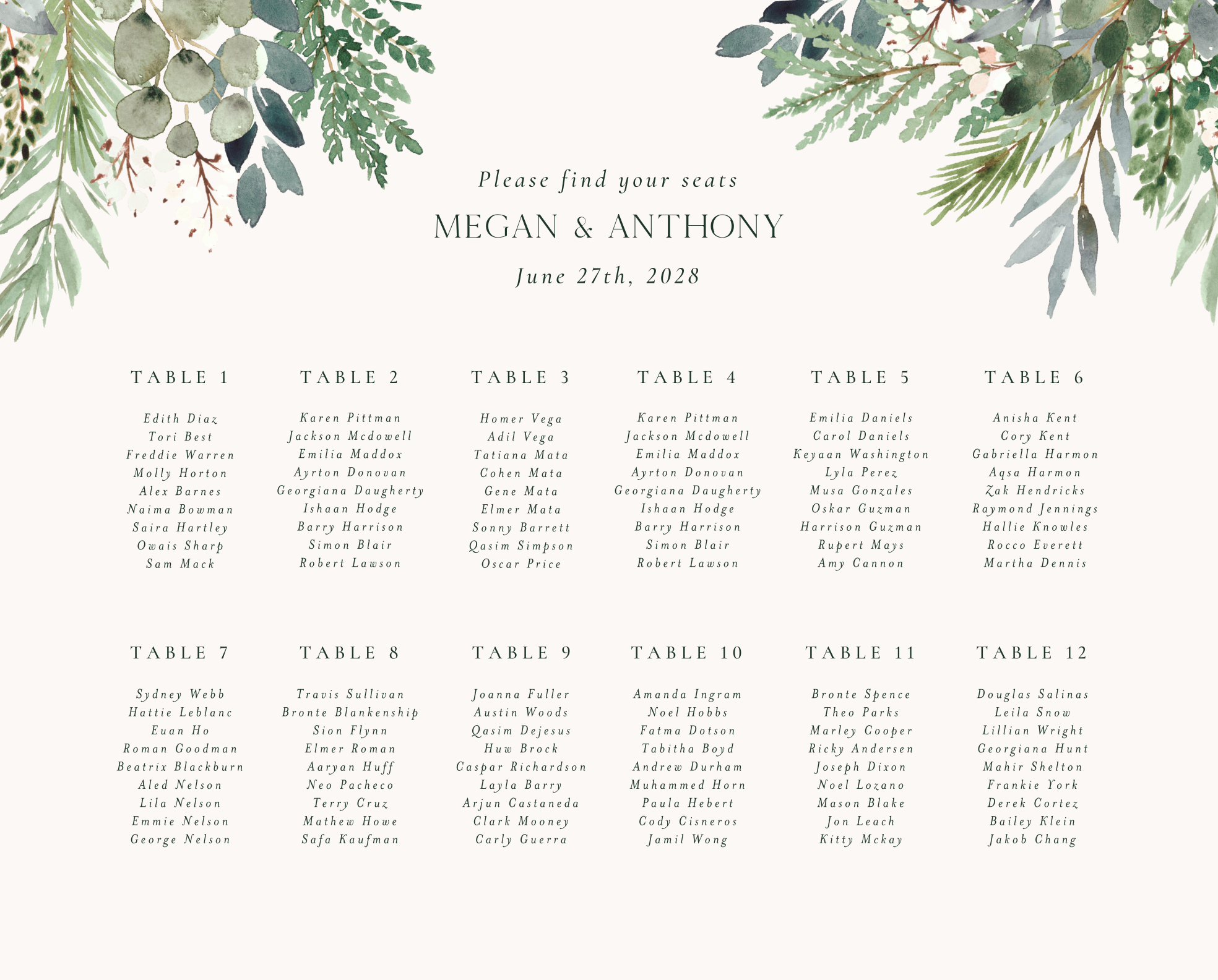 Winslow Seating Chart Off-White Zola Wedding Signs