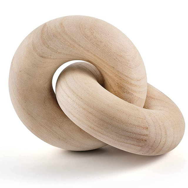 Wood Chain Decor, 2-Link Decorative Chain Hand Carved Boho Wood Knot Decor for Bookshelf Desk Living Room Coffee Table Farmhouse Wood Decor Ornament (Natural)
