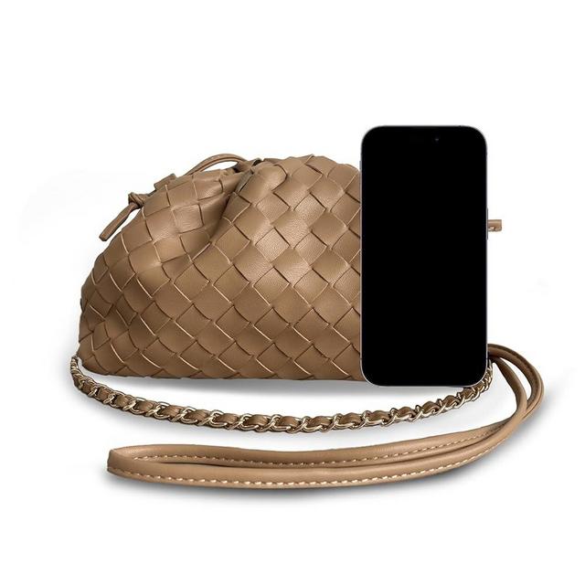 DRIITKO Dumpling Bag Woven Leather Handbag, Cloud Crossbody Bag for Women, Woven Shoulder Bag Soft Clutch Purse Brown