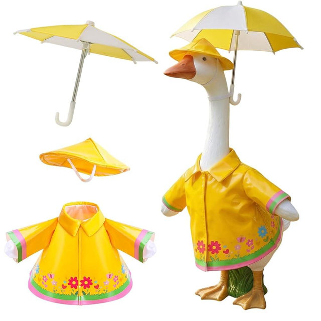 Memxike Raincoat Porch Goose Outfits with Umbrella Hat, 23" Geese Statue Spring Porch Goose Outfit, for Lawns, Patios, Spring and Summer Gardens and Terrace Decoration (Yellow)