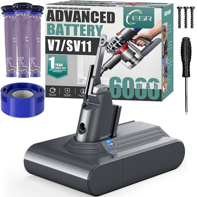 EGR Advanced 6000mAh V7 Animal Battery Replacement Compatible with Dyson SV11 V7 Motorhead V7 Animal V7 Trigger V7 HEPA V7 Car+Boat V7 Absolute Handheld Vacuum Cleaners (Not Fit V6, V8, V10)
