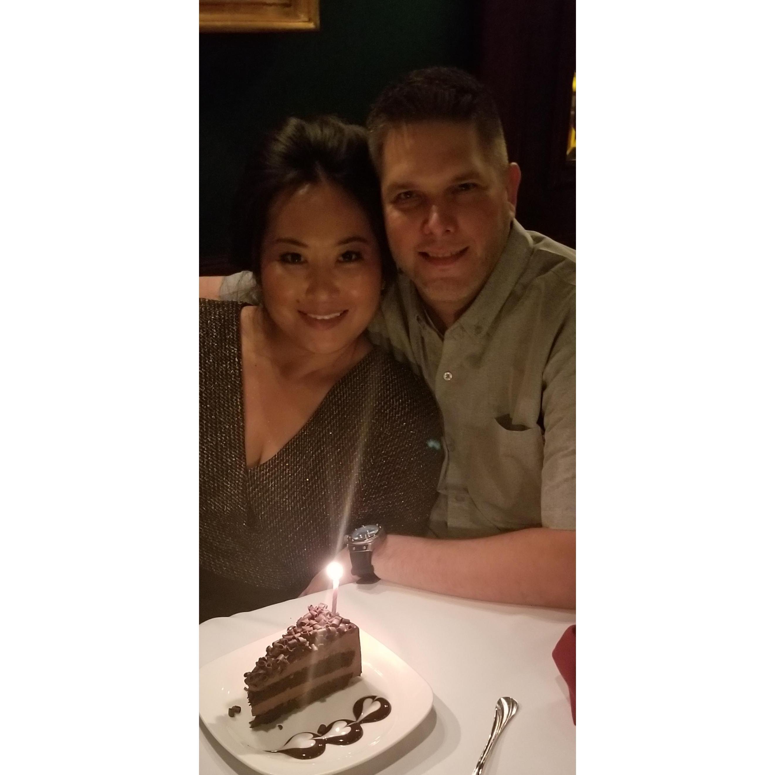 My Birthday on November 6th, spent in Vegas at dinner before watching the Celine Dion concert.