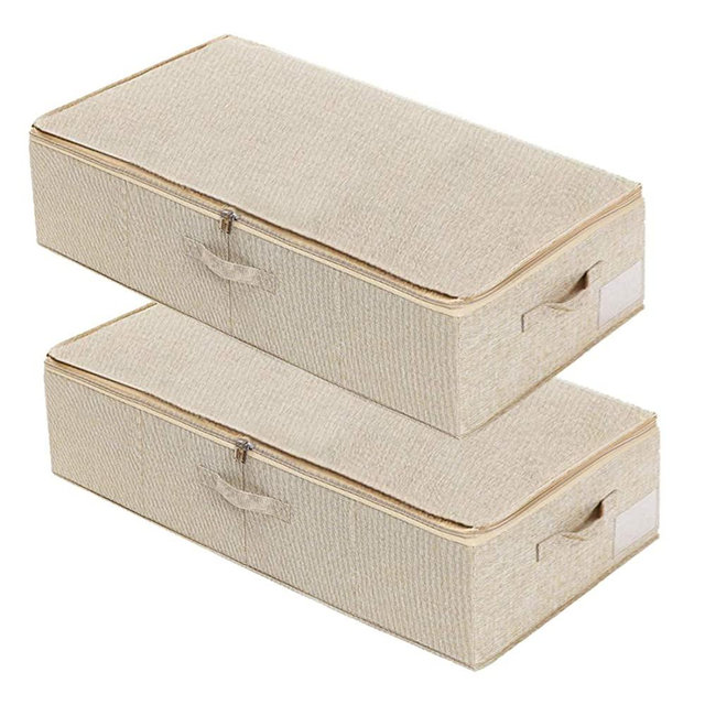 Under Bed Storage, 2 Pack Clothing Storage Bags W/ Upgraded Handles, Large Capacity Underbed Shoe Container Organizer, Breathable Dorm Essentials Bins for Blanket, Pillows, Comforters & Quilts, Beige