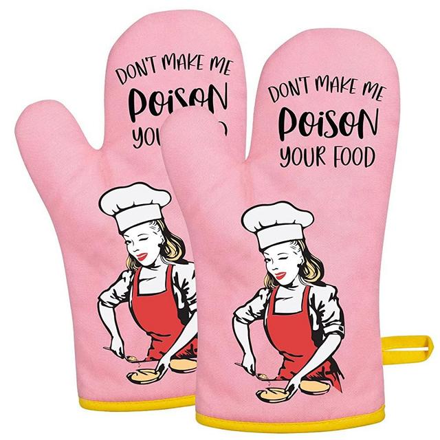 Miracu Funny Oven Mitts, Fun Pink Oven Mitt Set - Cute Retro Cooking Baking Oven Mitts for Women, Friends - Unique House Warming, Christmas, Birthday Kitchen Gifts for Women, Mom, Wife, Baker, Her