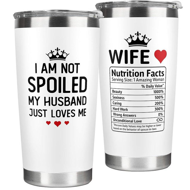KatAndNat 20 Oz Stainless Steel Tumbler - Wife 01 (Insulated, Hot and Cold Drinks, Reusable, BPA Free, Hand Wash Only, 1 Count, 3.6 x 7.5 inches, 0.68 lbs)