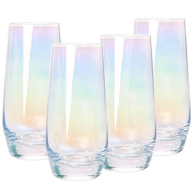 Swetwiny Colorful Highball Glasses, 18.5 OZ Drinking Glasses Set of 4 Lead-Free Crystal Glassware Drinking Glasses Set for Mixed Drinks, Water, Juice, Beer, Cocktail, Gift Package