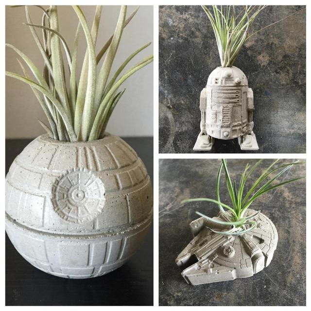 Star Wars Gift Pack - Set of 3 Concrete Planters - Millennium Falcon - Death Star - R2D2