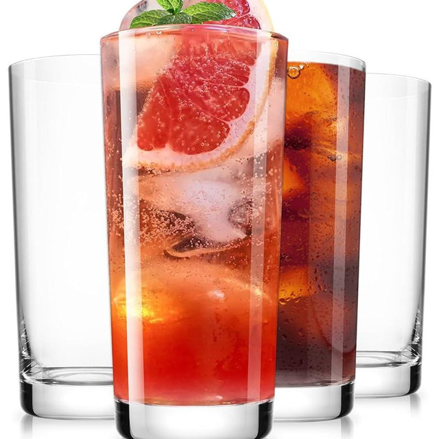 Drinking Water Glasses Set of 4, 15.5oz Highball Glasses, Lead-Free Crystal Glassware with Unique Wide Mouth, Thoughtful Gifts for House Warming, Birthdays, Everyday Life