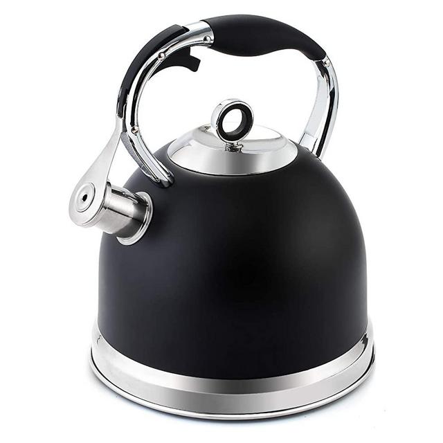 Tea Kettle 3 Quart induction Modern Stainless Steel Surgical Whistling Teapot - Pot For Stove Top (Black)
