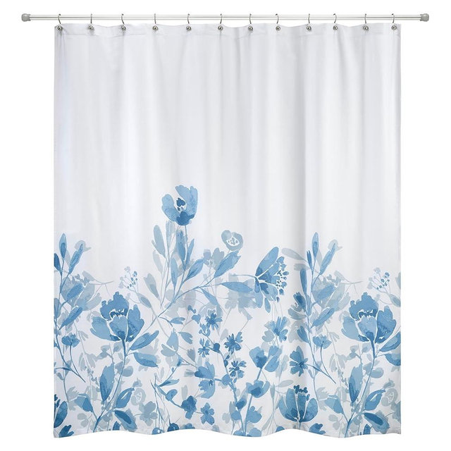 IZOD - Shower Curtain, Twill Fabric Curtain, Floral Bathroom Decor (Mystic Blue, 72")