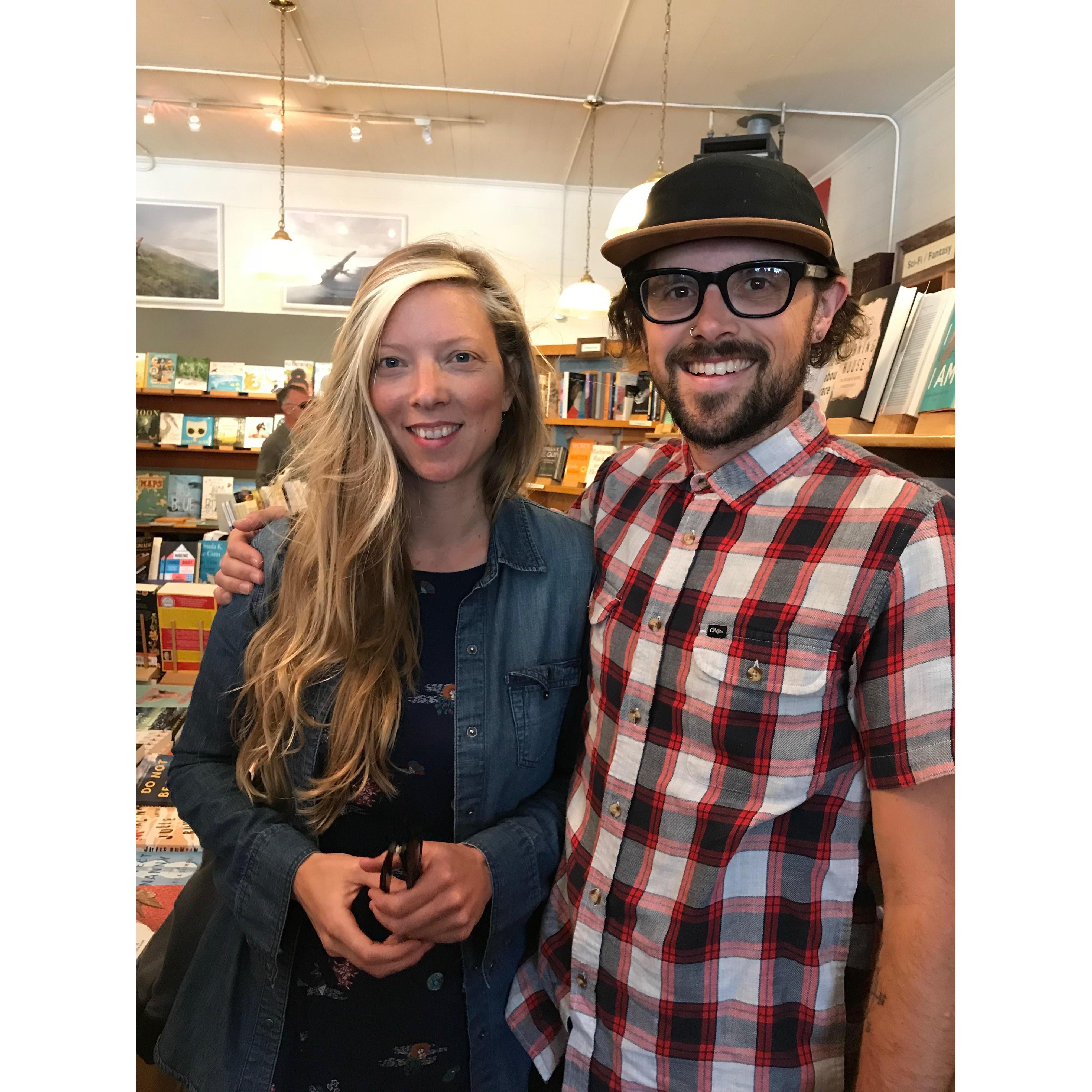 The glowing smile that comes with being in a bookstore, Point Reyes Books