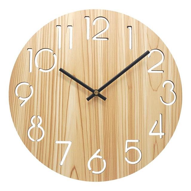 Vihimi 12 Inch Wooden Wall Clock,Maple Wood Grain Clock,Non-Ticking Silent Quartz Decorative Clock,Simple Large Number Round Clock