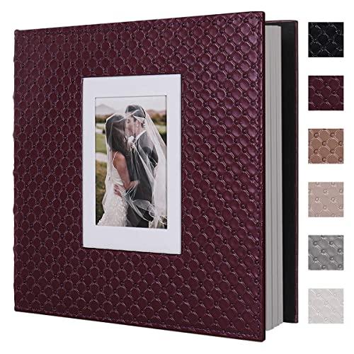 RECUTMS 60 Pages Picture Album Self Adhesive 4x6 5x7 8x10 Leather Cover DIY Magnetic Scrapbook Album Suitable Wedding Photo Album Baby Picture Book Family Scrapbook Photo Album (Red Wine)