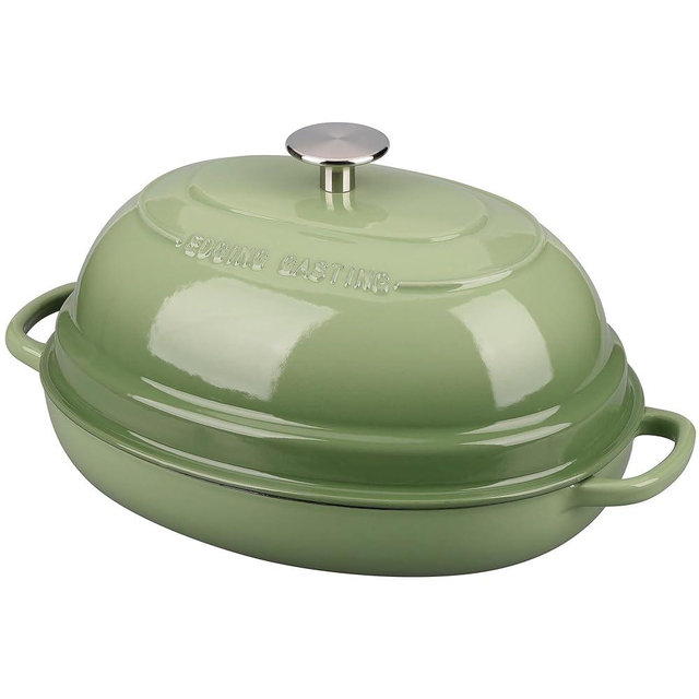 EDGING CASTING Enameled Oval Cast Iron Dutch Oven Pot with Lid, Bread Dutch Oven for Sourdough Bread Baking, Dutch Oven Bread, Bread Oven, 6QT, Pistachio Green