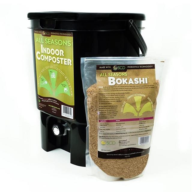 SCD Probiotics All Seasons Indoor Composter, Easy Start Countertop Kitchen Compost Bin with Bokashi - Easily Compost Indoors, Low Odor, Beginner Friendly – K200 Black, Recycled Plastic, 5 gal