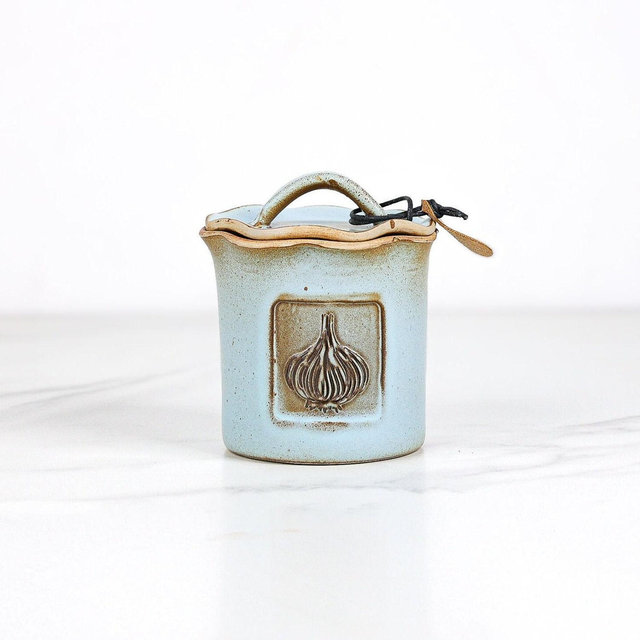 Ceramic Garlic Keeper - Garlic Storage Jar- Handmade Stoneware - Jefferson Street Ceramics - Made in USA - Rustic - Araucana Blue