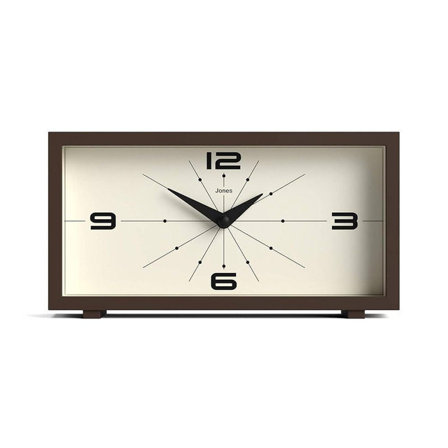 JONES CLOCKS® 'Odeon' Desk Clock | Modern Rectangular Design in Brown, Stylish Retro Look for Shelf, Table, Mantel or Bedside