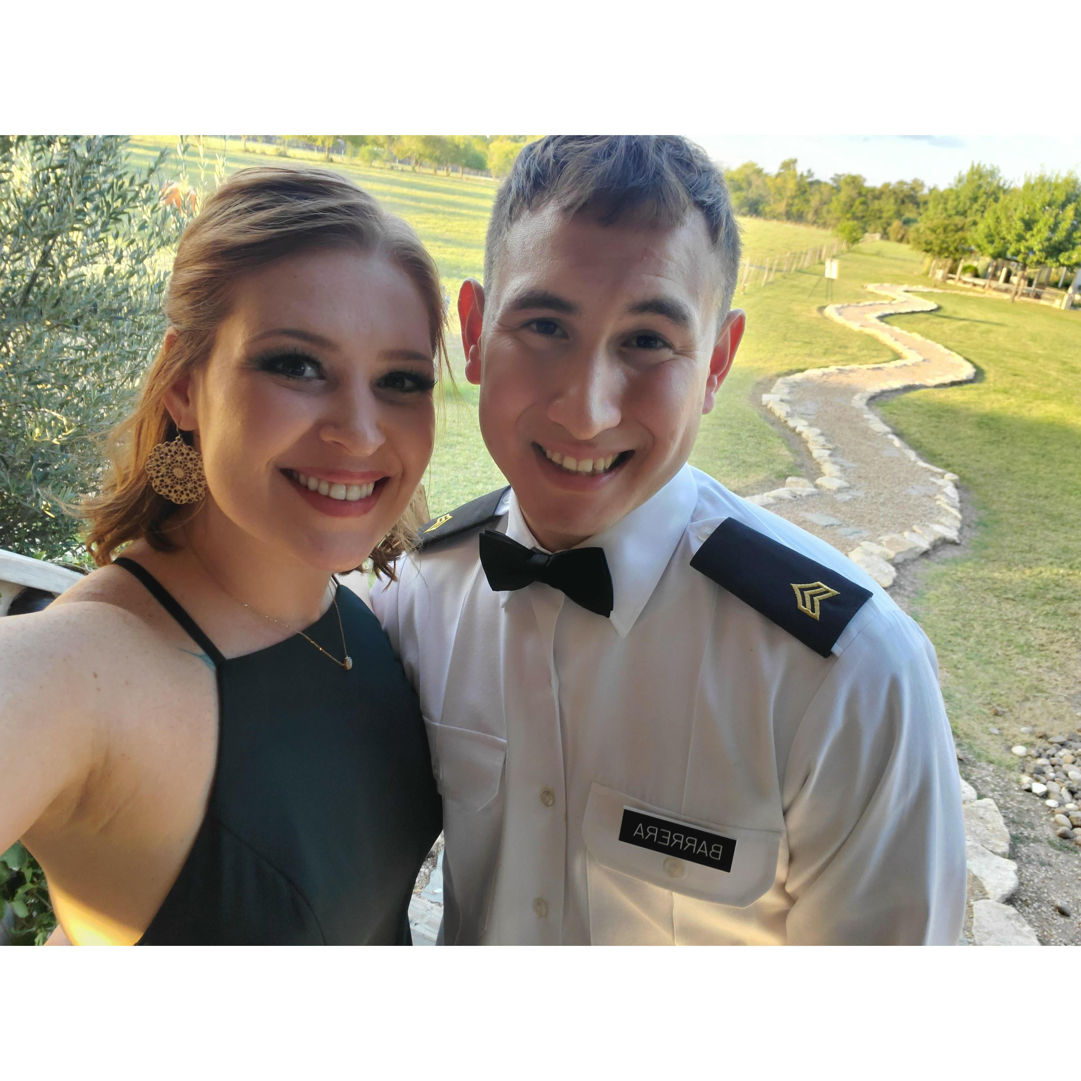 At his sister's wedding; the first and only time I have ever seen him in his military uniform.  Wish I got to see him in it more often,  he looks so handsome!