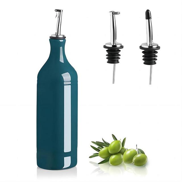 Sweejar Large Ceramic Olive Oil Dispenser Bottle, Opaque Oil Cruet Protects Oil to Reduce Oxidation, Suitable for Storage Oil, Vinegar, Soy Sauce & Other Liquids, Pack of 1, 24 Fl Oz (Teal Green)