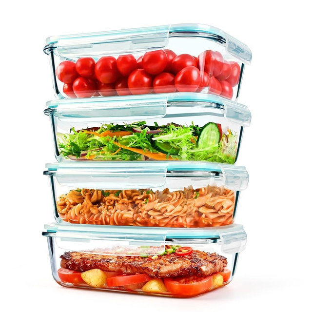 GEHE 4 Pack 52 oz Large Glass Food Storage Containers with Lids - Glass Meal Prep Containers For Baking, Storing, Airtight Lunch Container, Freezer, Dishwasher, Microwave and Oven Safe, BPA Free