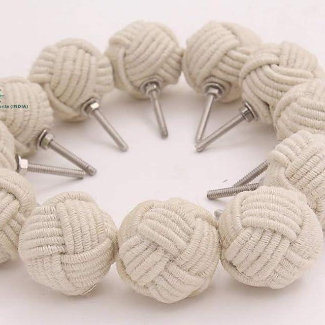 RII 12 Rope Doorknobs Nautical Twisted Decorative Cotton, Rustic Rope Knot Drawer Pull and Push, Furniture Handles/Knobs, Cabinets, Wardrobes, Cupboards, Drawer, 1.75 Off White