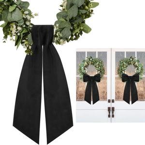 2 Pcs Black Wreath Sash for Front Door Linen Wreath Ribbon Bow for Yard Porch Garland Home Decor