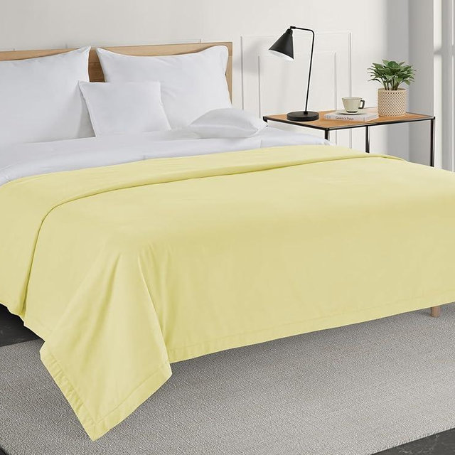 Lane Vanilla Queen Size Blanket for Bed – 100% Cotton 320GSM Lightweight Cozy 3-Layer Full Cooling Summer Percale Weave - Durable Breathable Self Softening 88”x90” - Vanilla