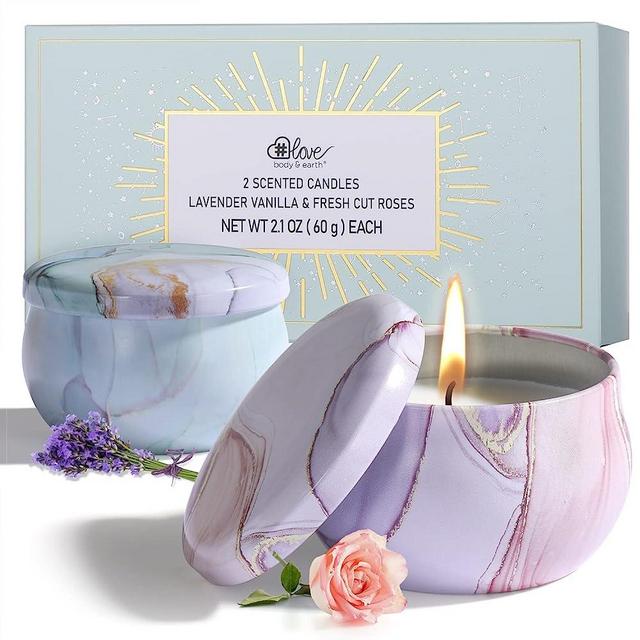 Candles Gift, 2×2.1 oz Aromatherapy Candles for Home Scented, Soy Wax Candles with Lavender Vanilla Fresh Cut Roses, Portable Small Jar Candles Set for Travel, Spa, Bath, Yoga, Home Decor Tin Candle