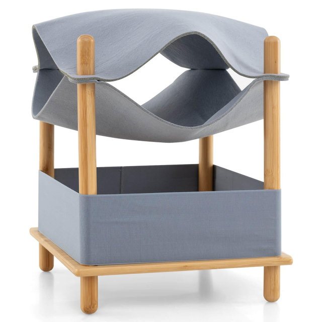 Costway 2-Tier Wooden Cat House Modern Cat Tree w/ Storage Space Small Pet Furniture for Indoor Kittens