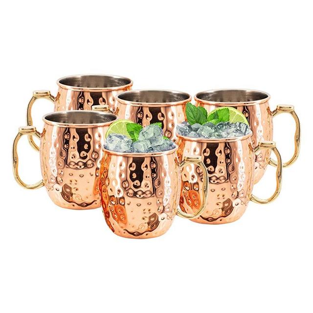 Artisan Handcrafted Kitchen Science Durable Stainless Steel Lined Moscow Mule Copper Mugs 18 Ounce Set of 6 Cups Gift Set! Food Safe & Tarnish Resistant with Thumb Rest