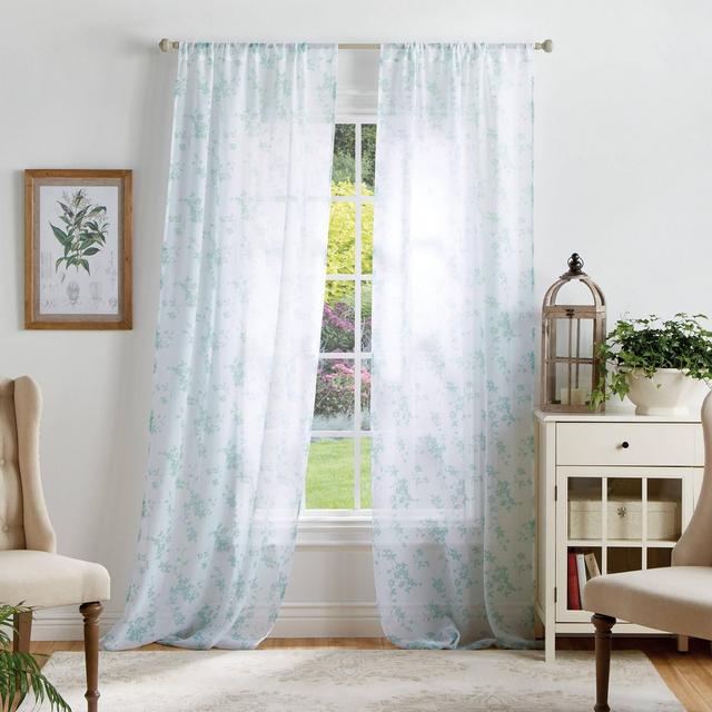 Set of 2 84"x37" Bellefield Floral Sheer Curtain Panels Blue - Martha Stewart