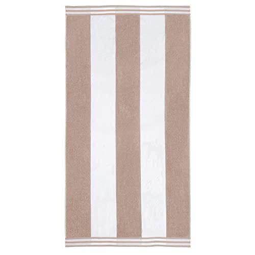 SUPERIOR 100% Cotton Luxury Beach Towels - Oversized Beach Towel, 450 GSM Swim Towel, Taupe Cabana Stripes (34" x 64")