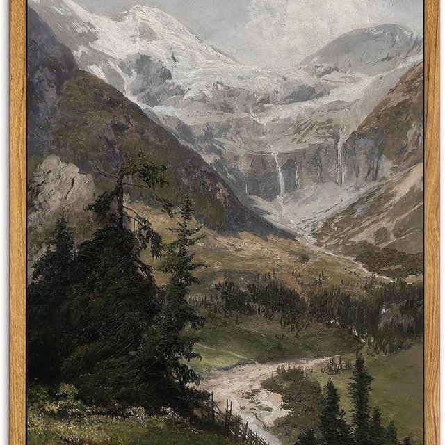 KBKBART Vintage Frame Canvas Wall Art for Living Room, Landscape Home Decor Mountain Valley Painting Artwork Prints Bedroom Wall Decor
