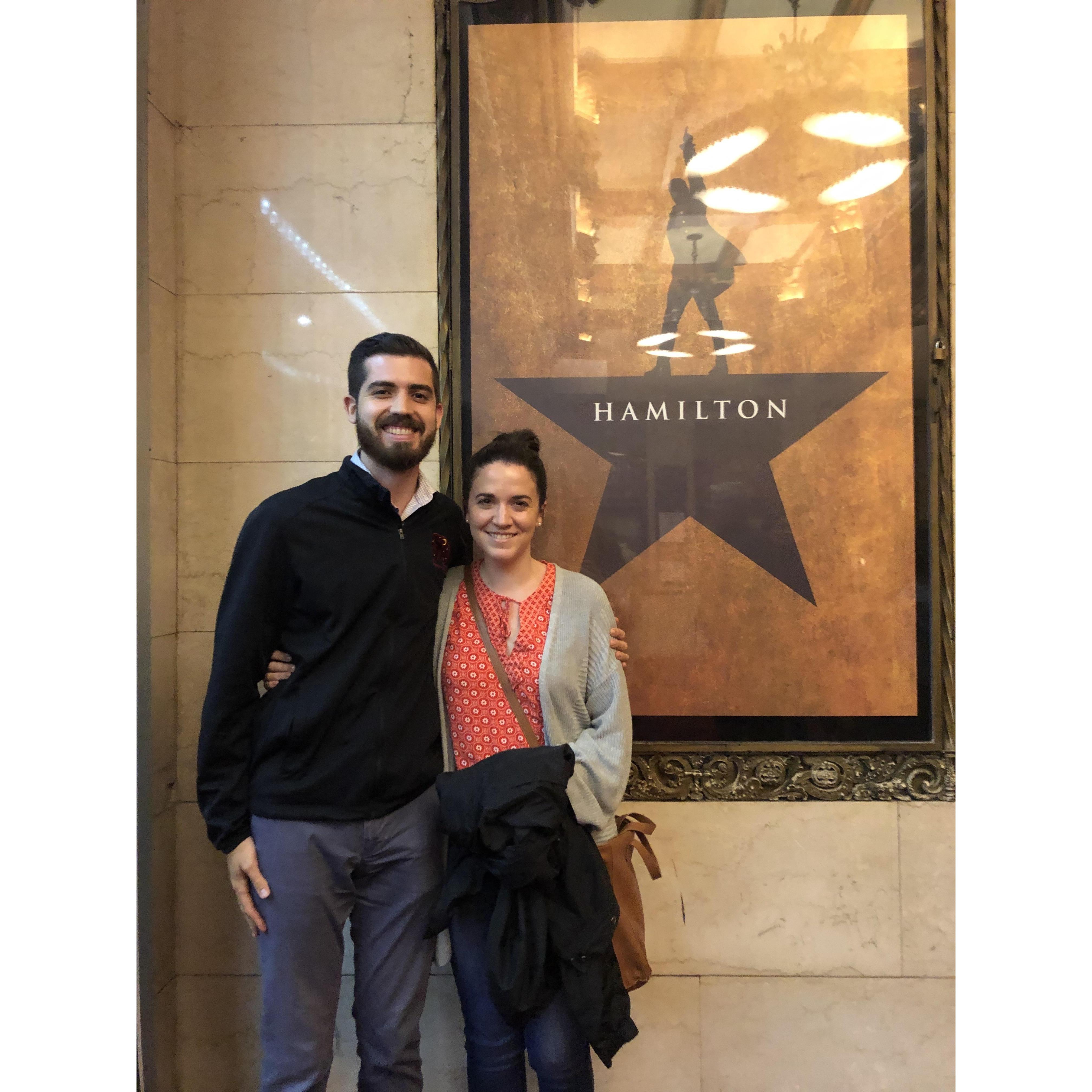 When Tyler surprised Rachel with Hamilton tickets.