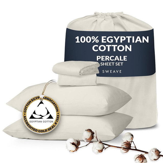 Sweave 100% Egyptian Cotton Percale Sheets King Size - Genuine Luxurious 400 Thread Count - Naturally Crisp, Breathable, Skin-Friendly & Cooling - Softer After Each Wash - Oeko-TEX Certified Giza