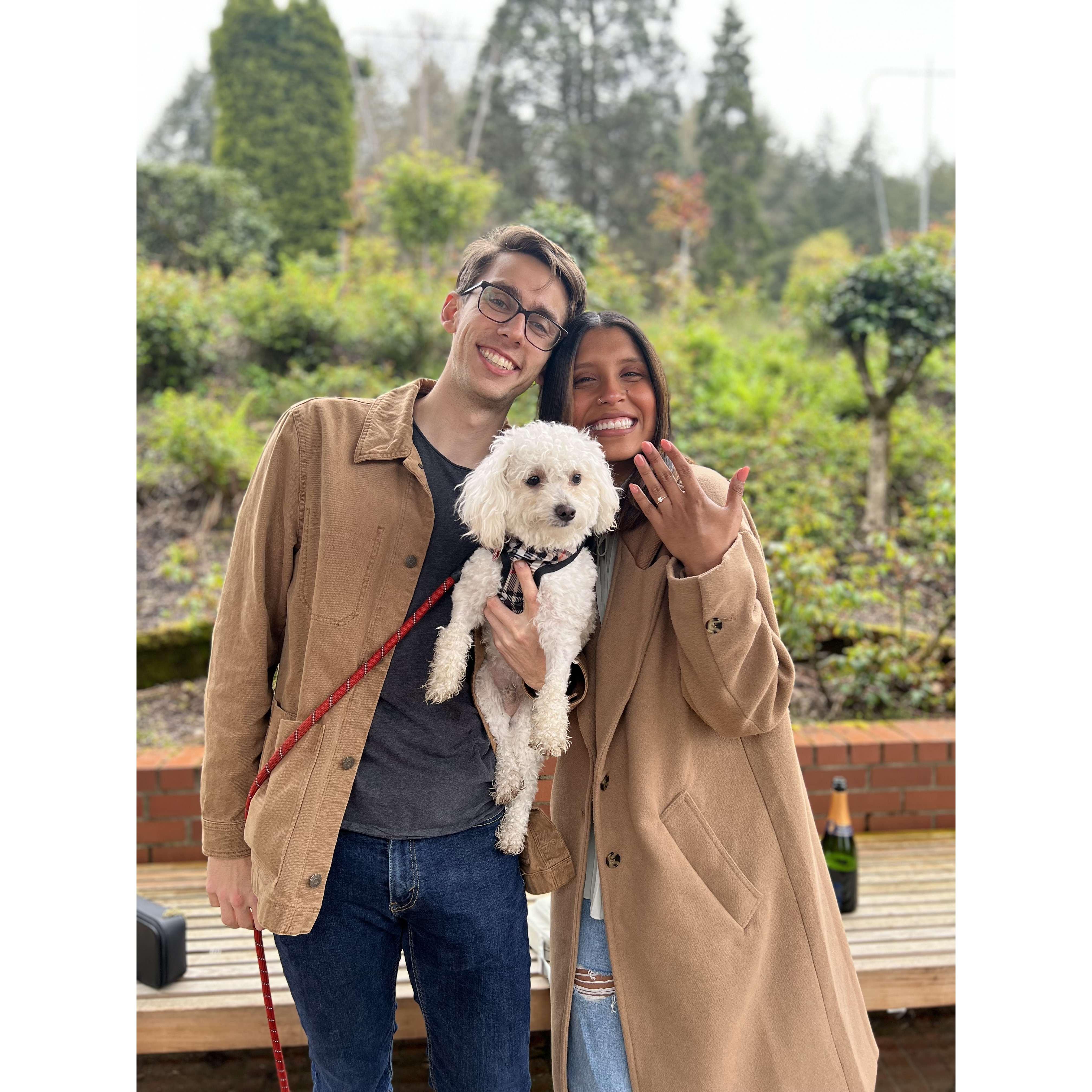 The day we got engaged! Greig planned a perfect weekend in the city where we met and brought Brownie with him. The best surprise!