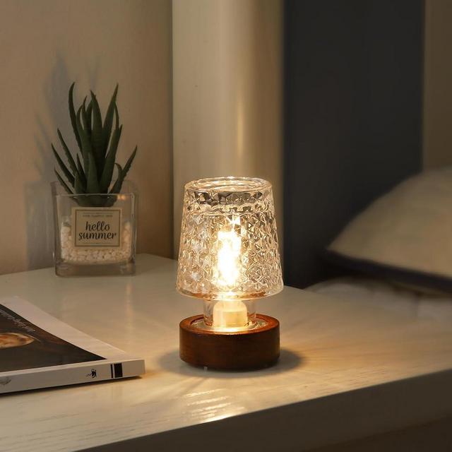 GZWANHANGMY Mini Soft Warm LED Night Light, Battery Operated Portable Glass Lamp with Timer, Art Deco Style, Crystal Color, for Adults